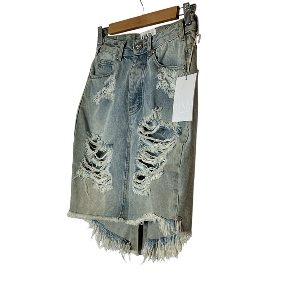 One by One Teaspoon Distressed Skirt Women 24 Denim Cotton Casual Button Fly New - Picture 7 of 11
